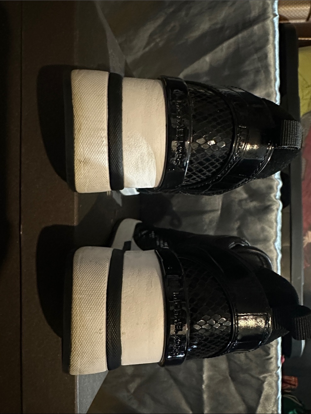 Michael Kors Black Mixed-Texture Lace-Up Sneakers - Picture 5 of 8